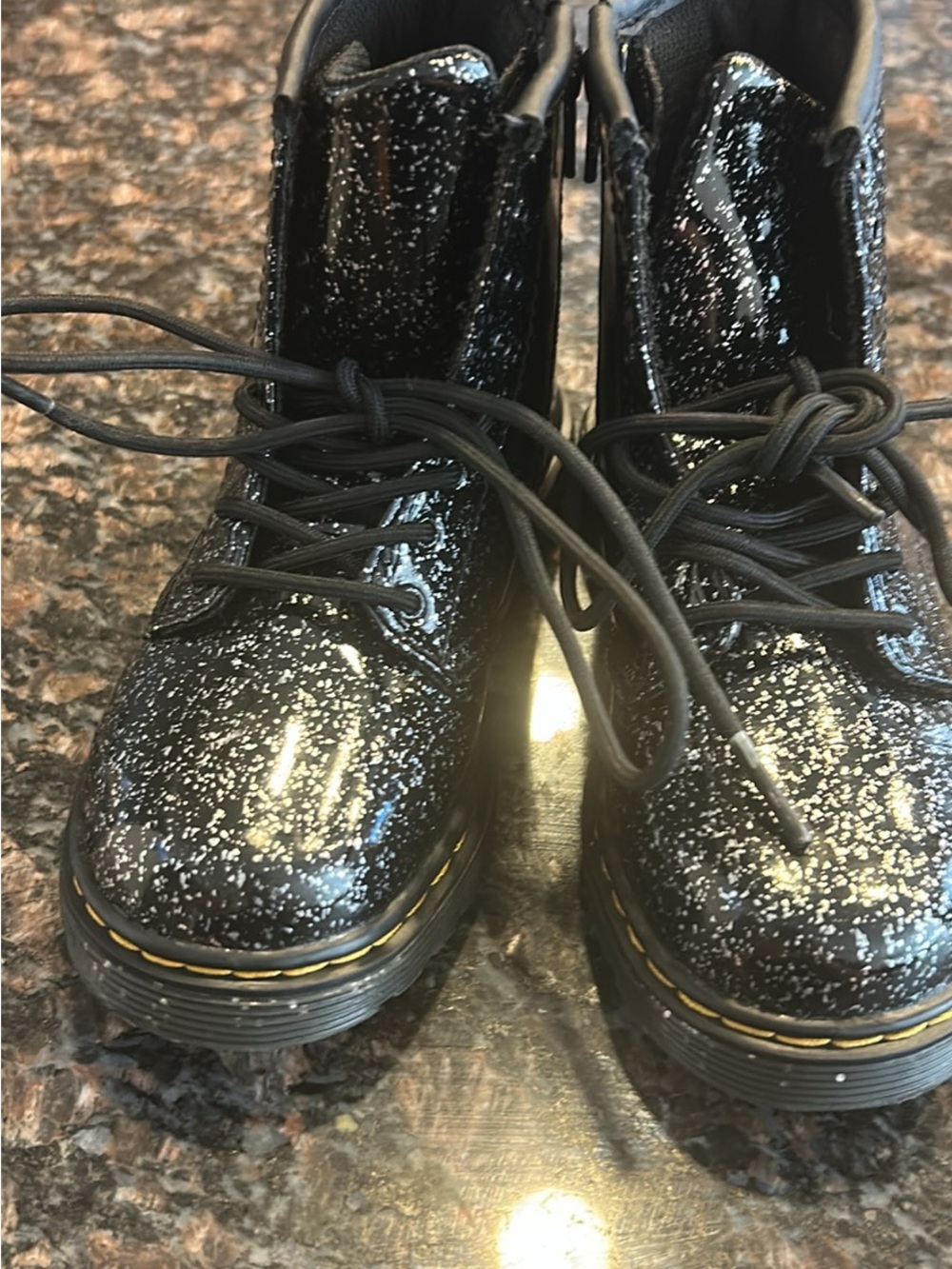 Dr. Martens Black Sparkle Lace-Up Ankle Boots